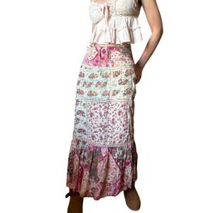✨ Vintage Charlotte Russe Patchwork Floral – Boho Cottagecore Prairie Skirt L ✨